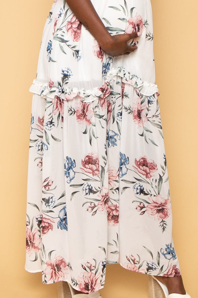 Dress Day Dresses Maternity Sasha Floral Ruffle maxi dress- White