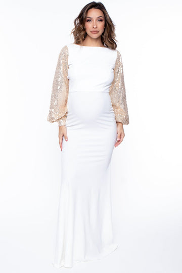 Maternity Selene Sequins Detail Gown - Ivory - BUMP BIDDY