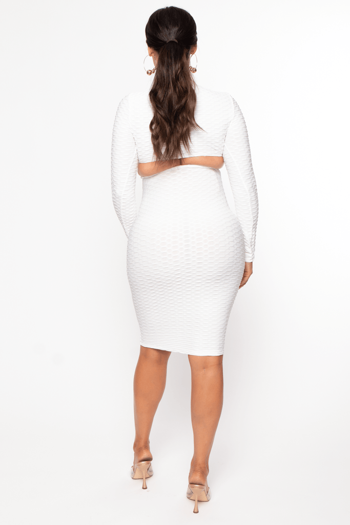Va va Voom Dresses Maternity Shannon Textured Midi Dress- White
