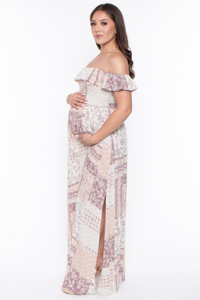 Promesa Dresses Maternity Stephanie Off The Shoulder Maxi Dress - Blush
