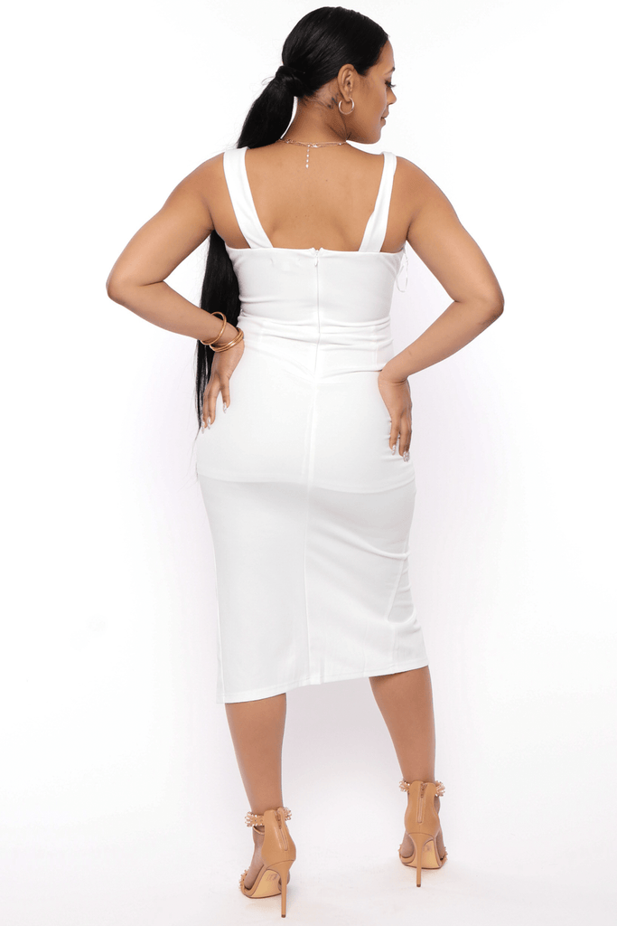 Banjul Dresses Maternity Stretch Molly cut out Midi Dress - White