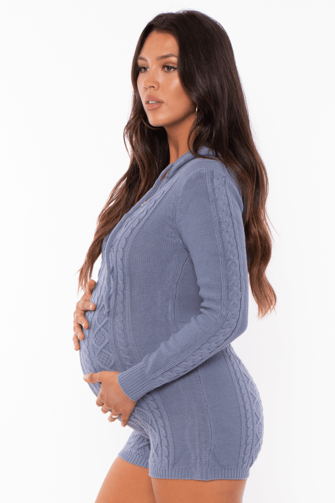 Day and Night Jumpsuits & Rompers Maternity Tara Hooded Sweater Romper - Periwinkle