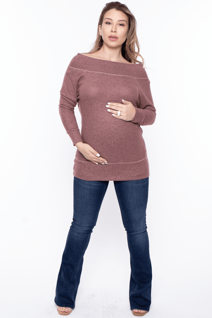 Hello Miz Tops Maternity Trina Brushed sweater Top - Mauve