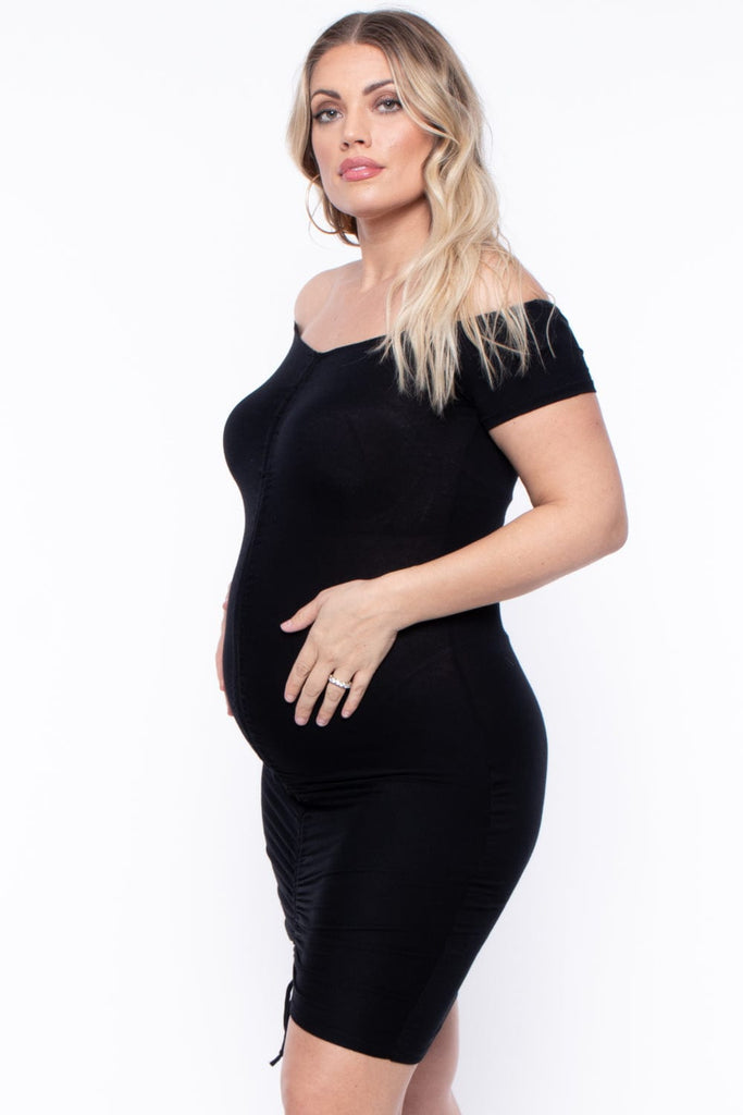 Maternity Yoli Off the shoulder dress  - Black - BUMP BIDDY