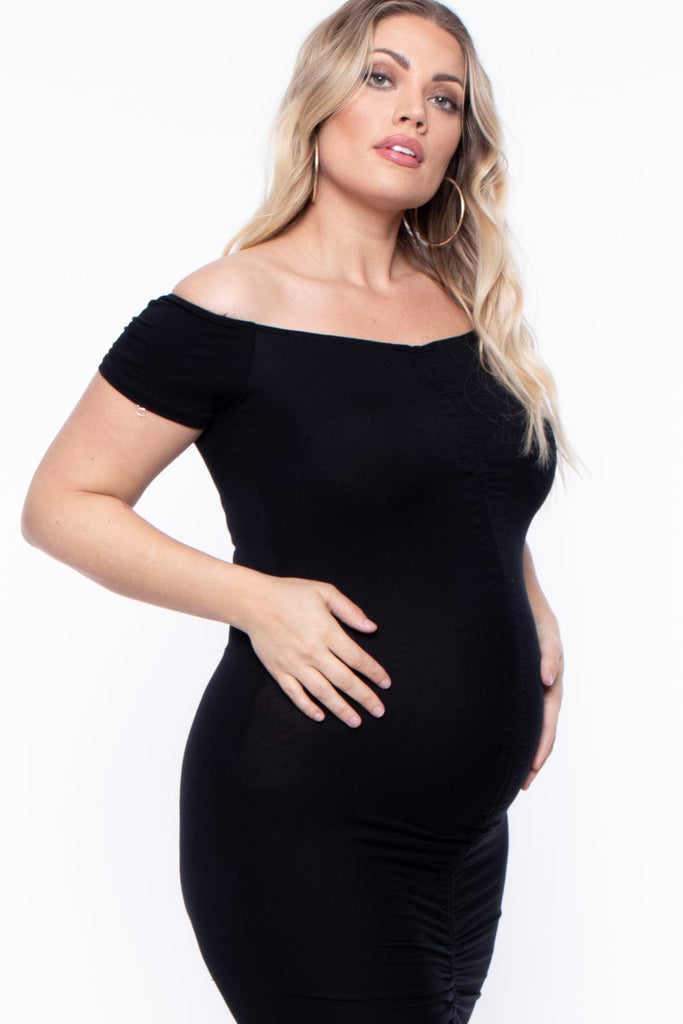 Maternity Yoli Off the shoulder dress  - Black - BUMP BIDDY