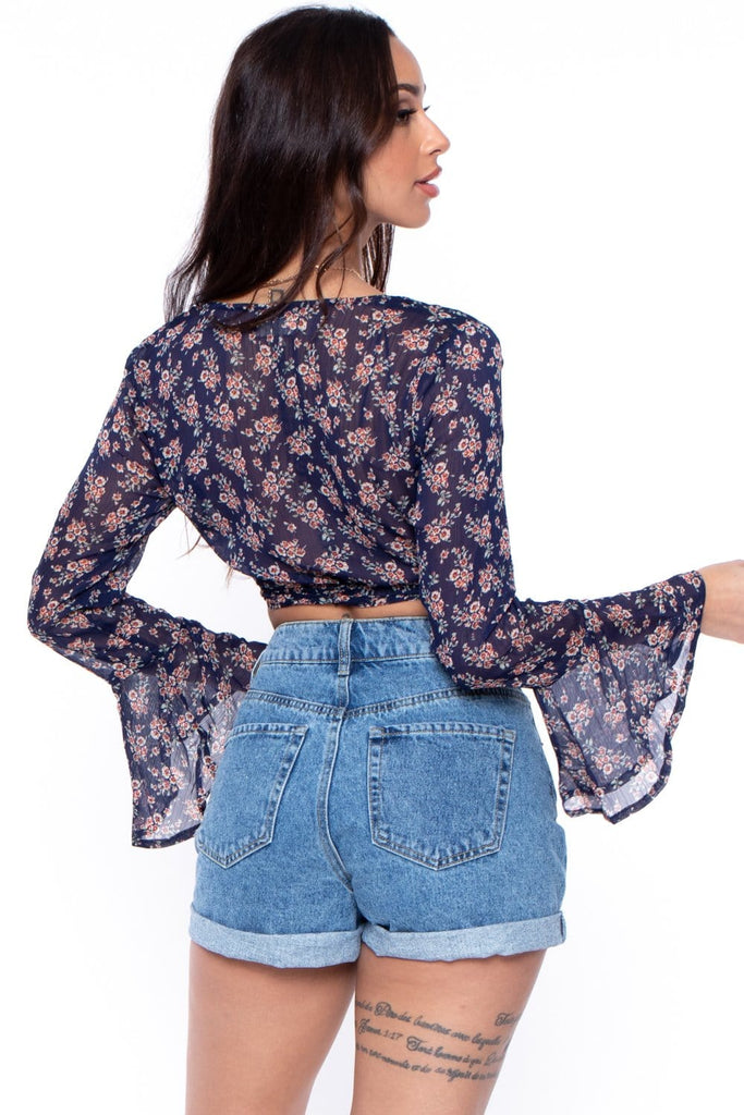 Megan Floral Crop Top- Navy - BUMP BIDDY