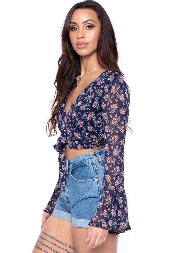 Megan Floral Crop Top- Navy - BUMP BIDDY