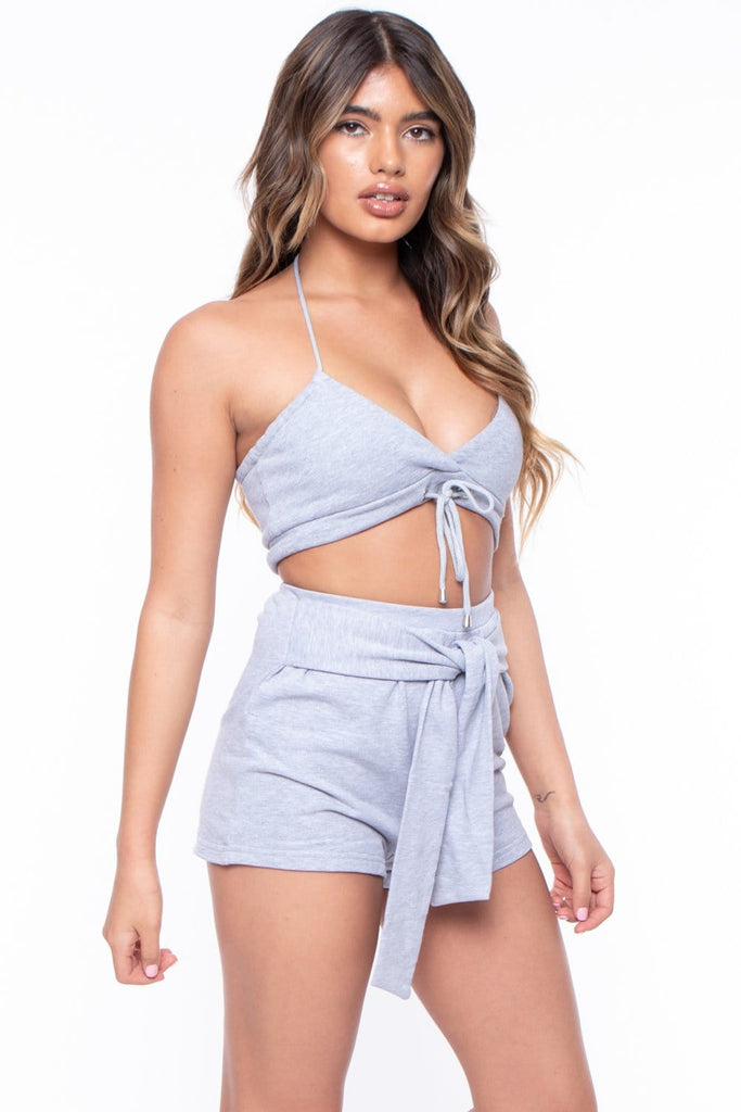 Nancy Halter and Shorts Set- Grey - BUMP BIDDY