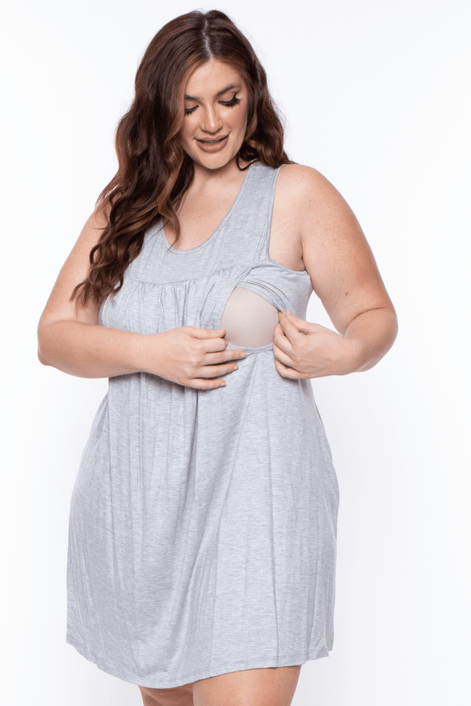 Bump Biddy Dresses Nursing Plus Raya front pleated dress -Heather Grey