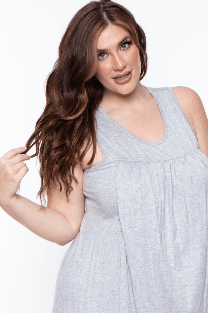 Bump Biddy Dresses Nursing Plus Raya front pleated dress -Heather Grey