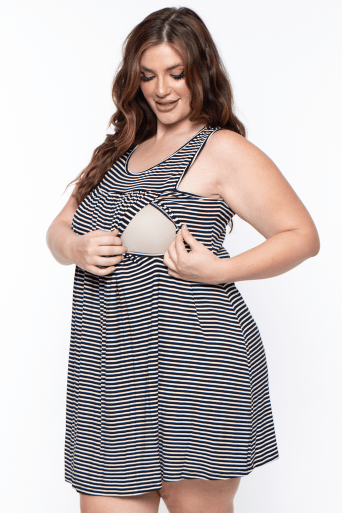 Bump Biddy Dresses Nursing Plus Raya front pleated dress -Stripe