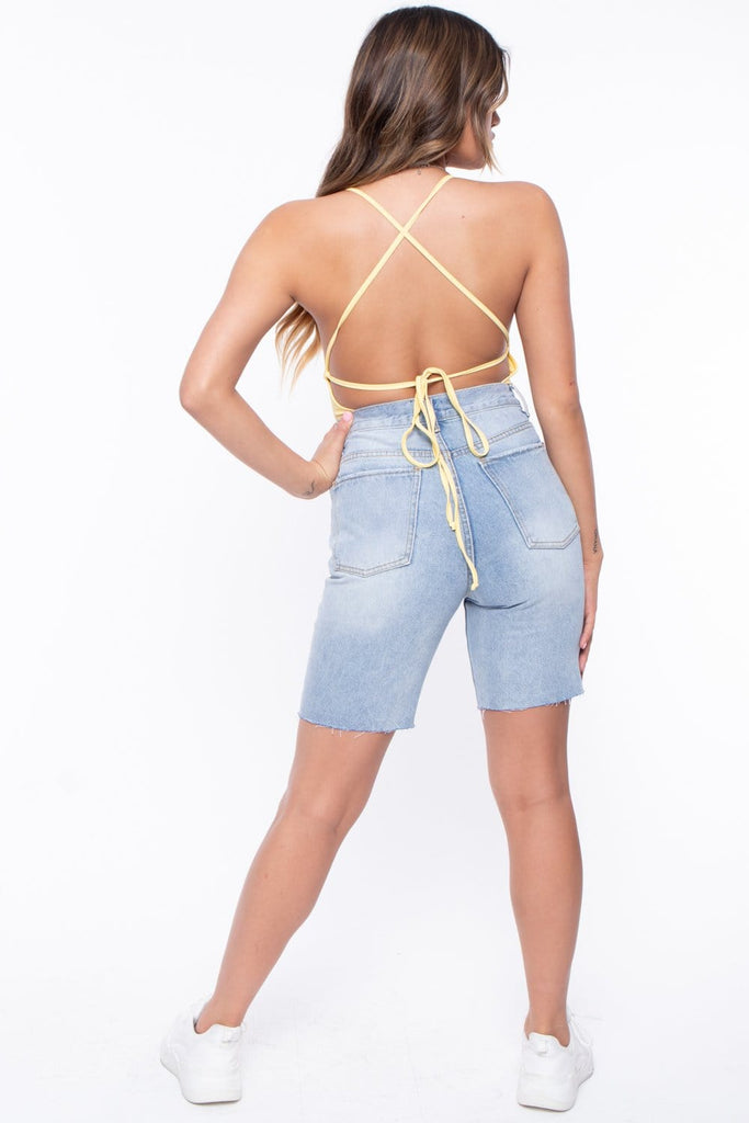 Sonny Biker Distressed Denim Shorts- Light Wash - BUMP BIDDY