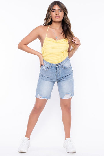 Sonny Biker Distressed Denim Shorts- Light Wash - BUMP BIDDY