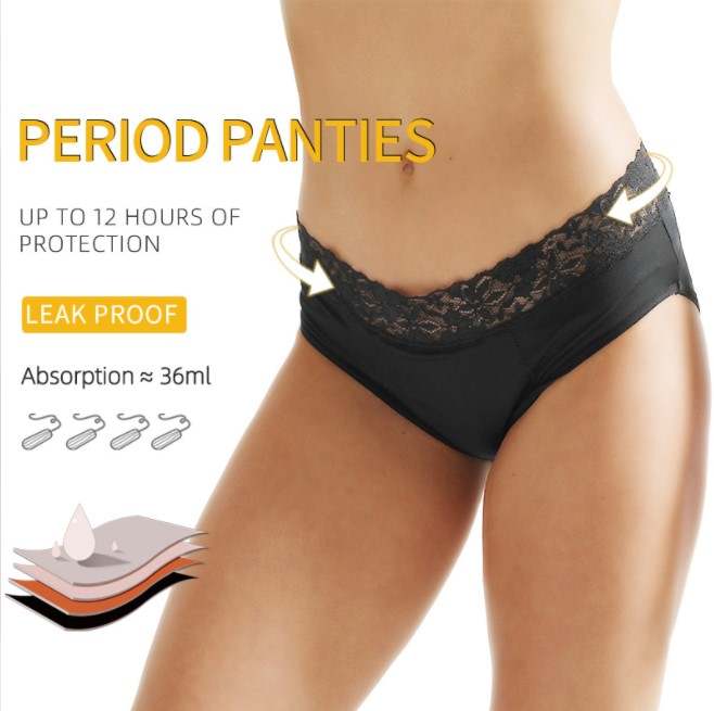 Shantou Liduo Comfort & Support Womens High quality Cotton Period Leak Four layer leak Proof Underwear Menstrual Panties- Black