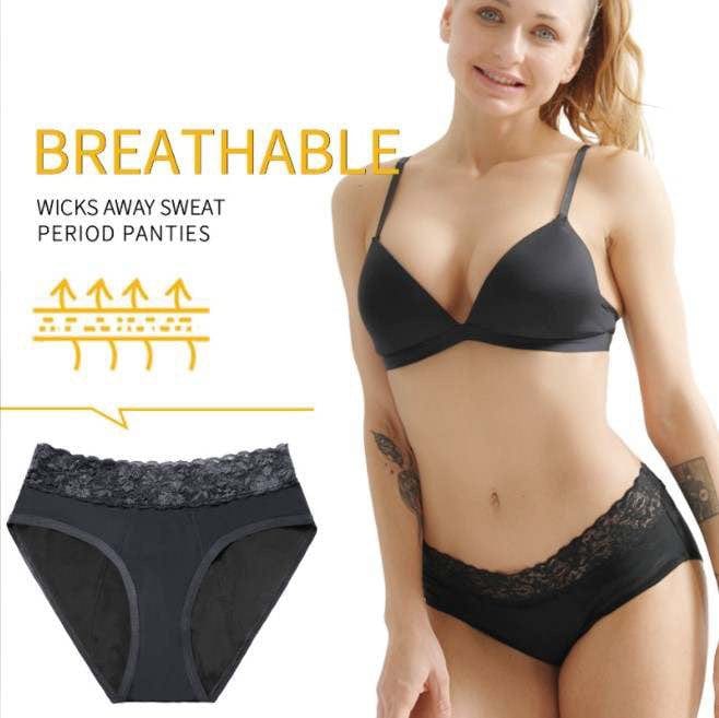 Shantou Liduo Comfort & Support Womens High quality Cotton Period Leak Four layer leak Proof Underwear Menstrual Panties- Black